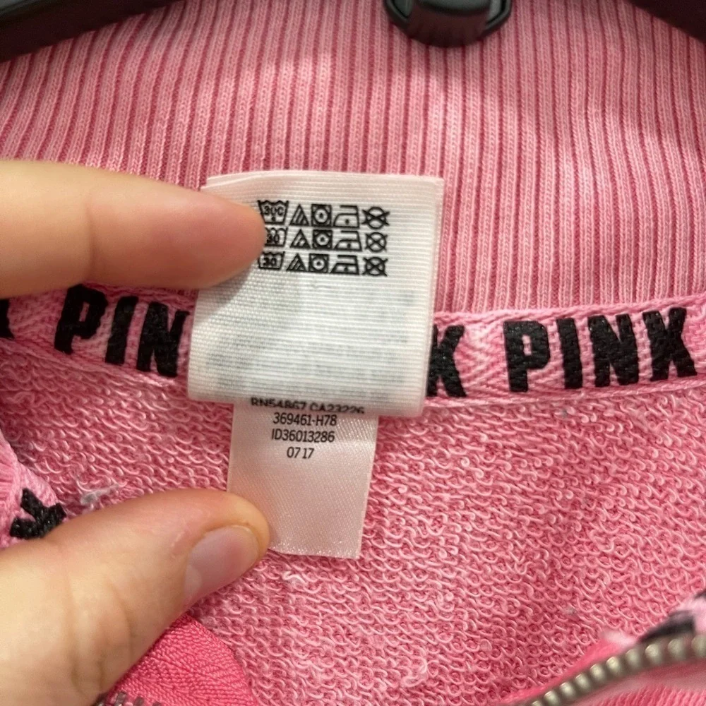 Pink VS Half-Zip Sweatshirt Long Sleeve Spell Out